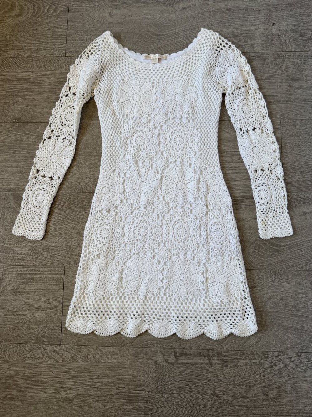 Boston Proper White Long Sleeve Crochet Lace Mini Dress Size XXS - Picture 1 of 12